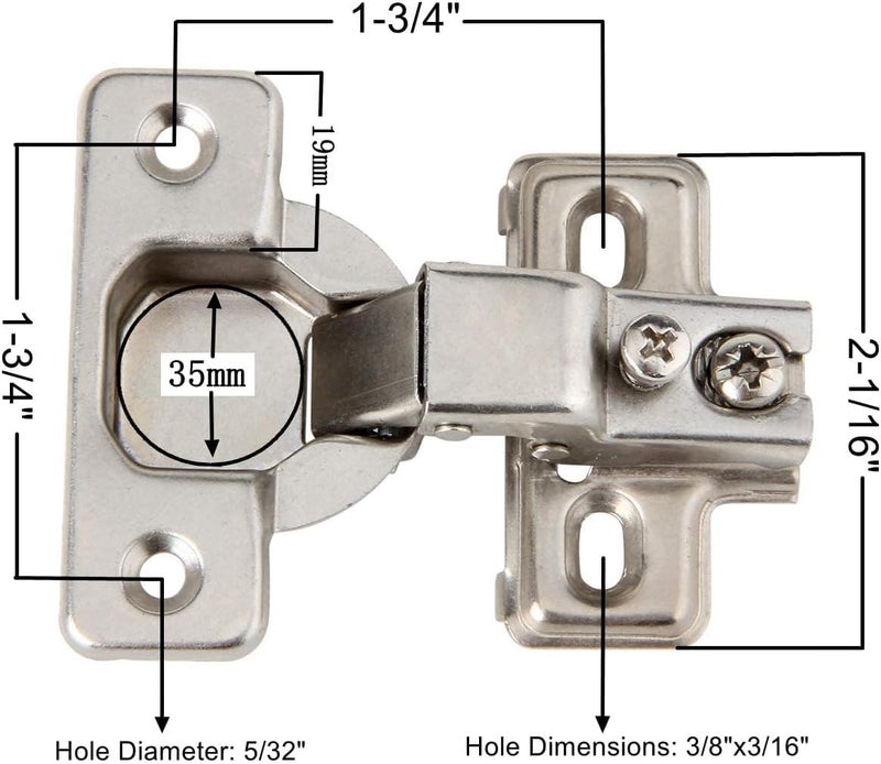 Silverline Face Frame 1/2" Half Overlay Concealed Euro 105Deg Regular Closing Compact Cabinet Hinges, 25 Pack - Image 3